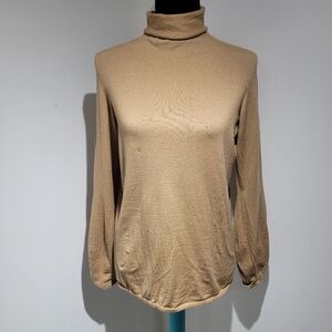 She's So Women's Italian Merino Wool Turtleneck Sweater 48 Camel Brown Quiet Lux